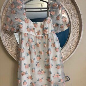 Cream with Rose Embroidered Baby Doll Dress